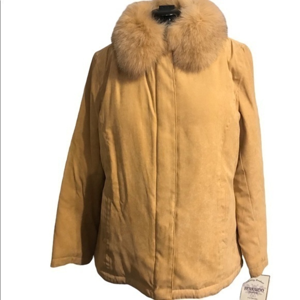 NWT Bernardo Faux Suede Coat w/Faux Fox Fur Collar Size XL